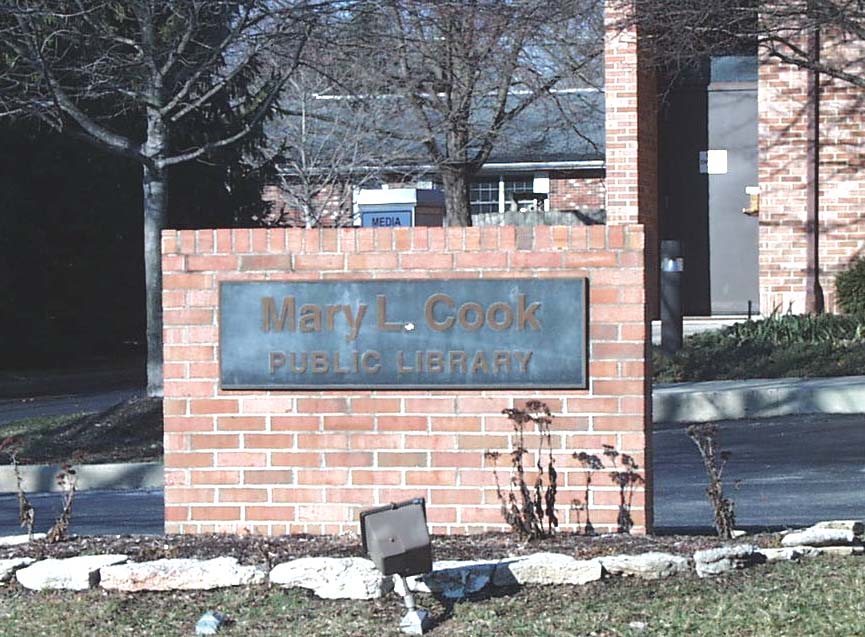 library sign in front of building
